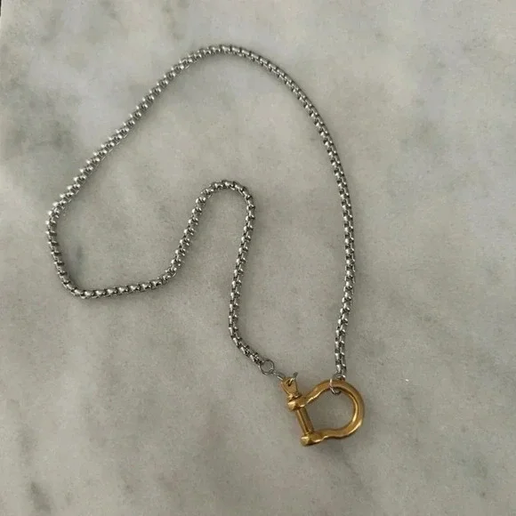 COPY - COPY - Gold Chain Two Tone Silver Horse Bit Chunky Necklace - Picture 2 of 4